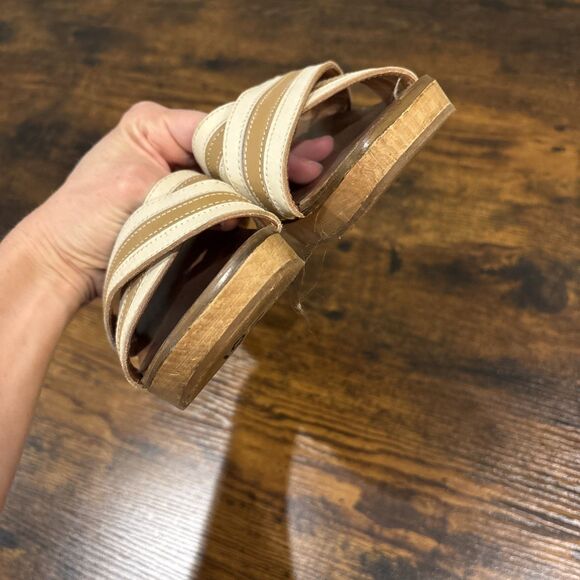 Coach Clogs Cognac Wood Platform Mules Slide Eliana Tropical Sandals Sz 7 - Picture 6 of 7